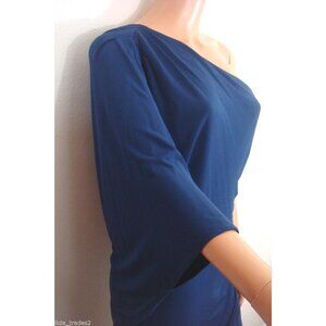 Haute Hippie Womens  Celebrity Navy ruched One-shoulder jersey Large dress